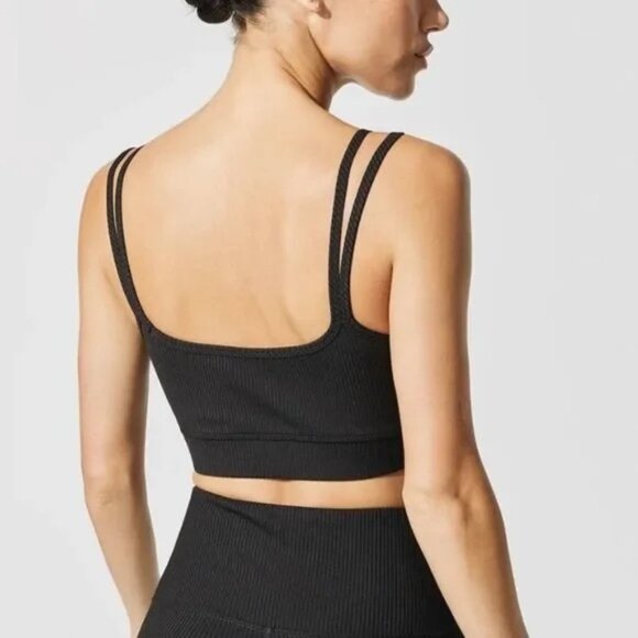 Carbon38 Sports Bra Ribbed Double Strap Black Cropped Tank Top Size Small - Picture 11 of 11